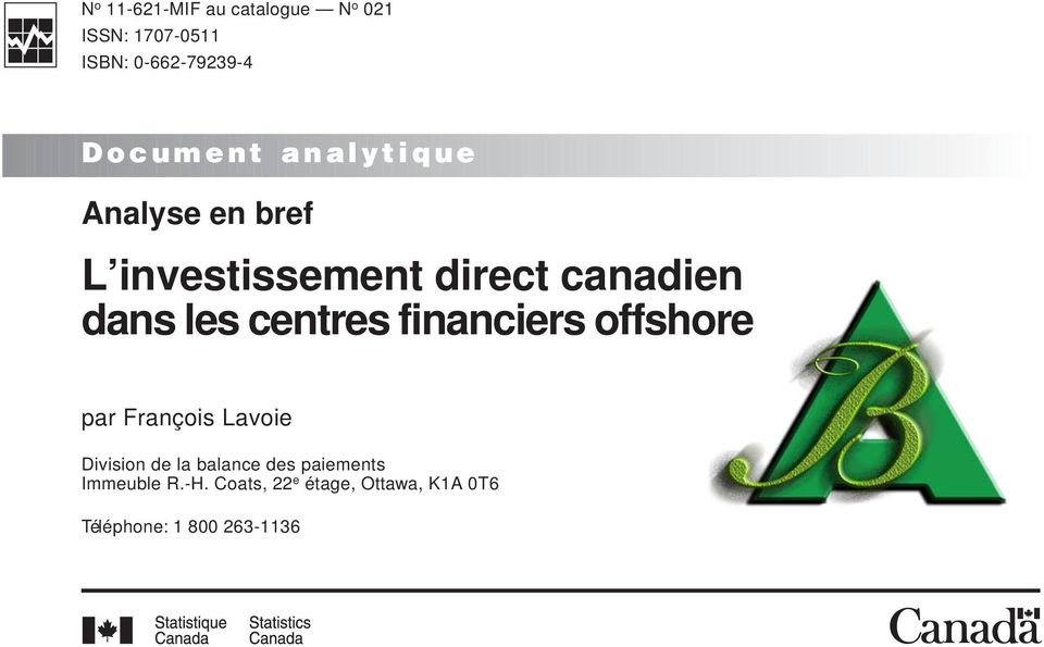 centres financiers offshore par François Lavoie Division de la balance des