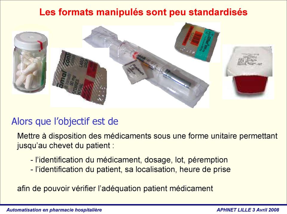 patient : - l identification du médicament, dosage, lot, péremption - l identification