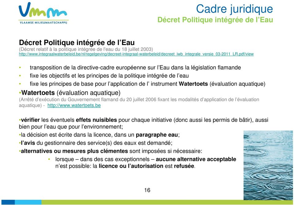 pdf/view transposition de la directive-cadre européenne sur l Eau dans la législation flamande fixe les objectifs et les principes de la politique intégrée de l eau fixe les principes de base pour l