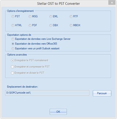 Enregistrer les fichiers réparés à Office 365 Format Pour enregistrer les boîtes mail converties au format Office 365 : 1. Lancez le logiciel Stellar OST to PST Converter - Technician. 2.