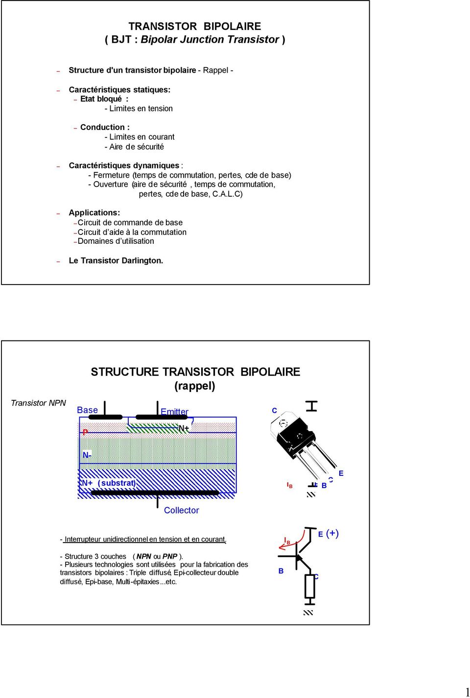 C) Applications: Circuit de commande de base Circuit d aide à la commutation Domaines d utilisation Le Transistor Darlington.