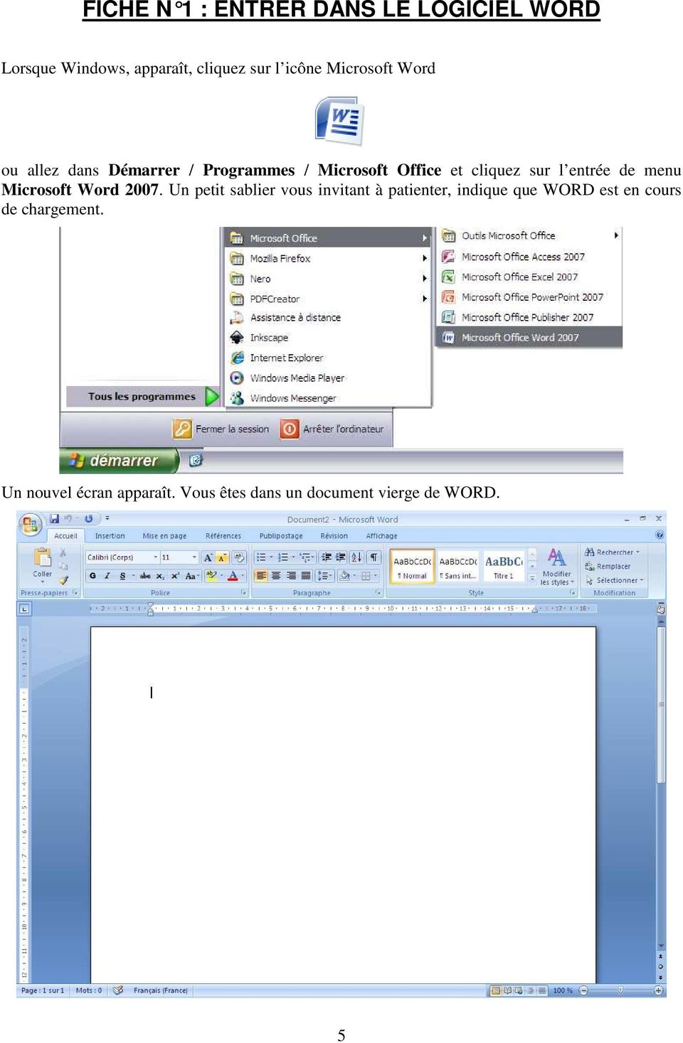 entrée de menu Microsoft Word 2007.