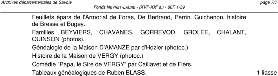 Familles BEYVIERS, CHAVANES, GORREVOD, GROLEE, CHALANT, QUINSON (photos).