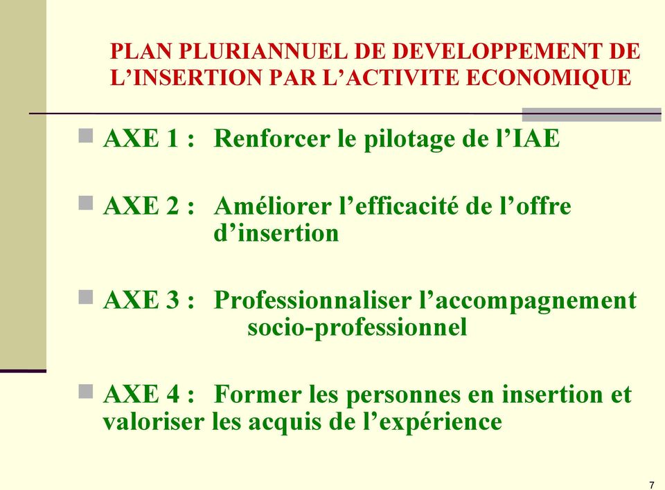 insertion AXE 3 : Professionnaliser l accompagnement socio-professionnel AXE 4