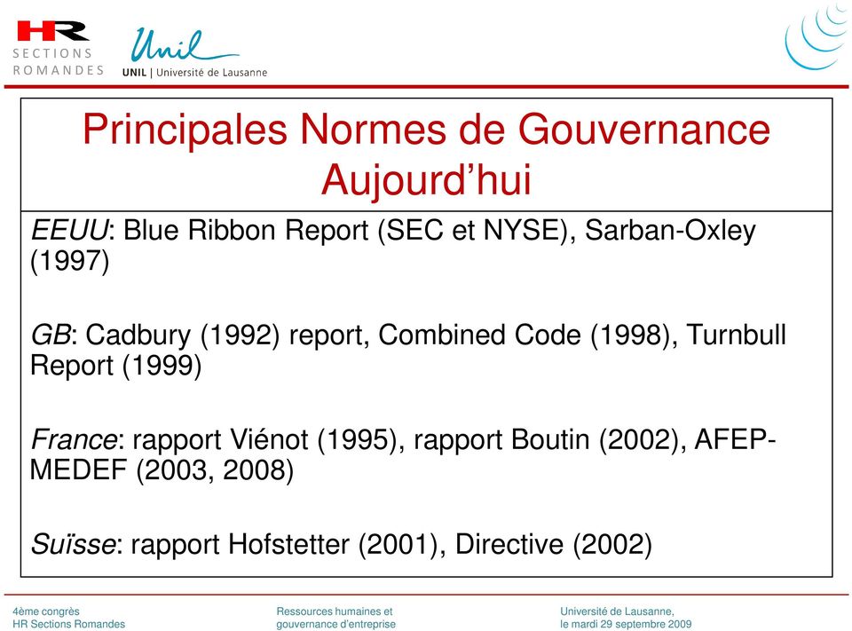 (1998), Turnbull Report (1999) France: rapport Viénot (1995), rapport Boutin