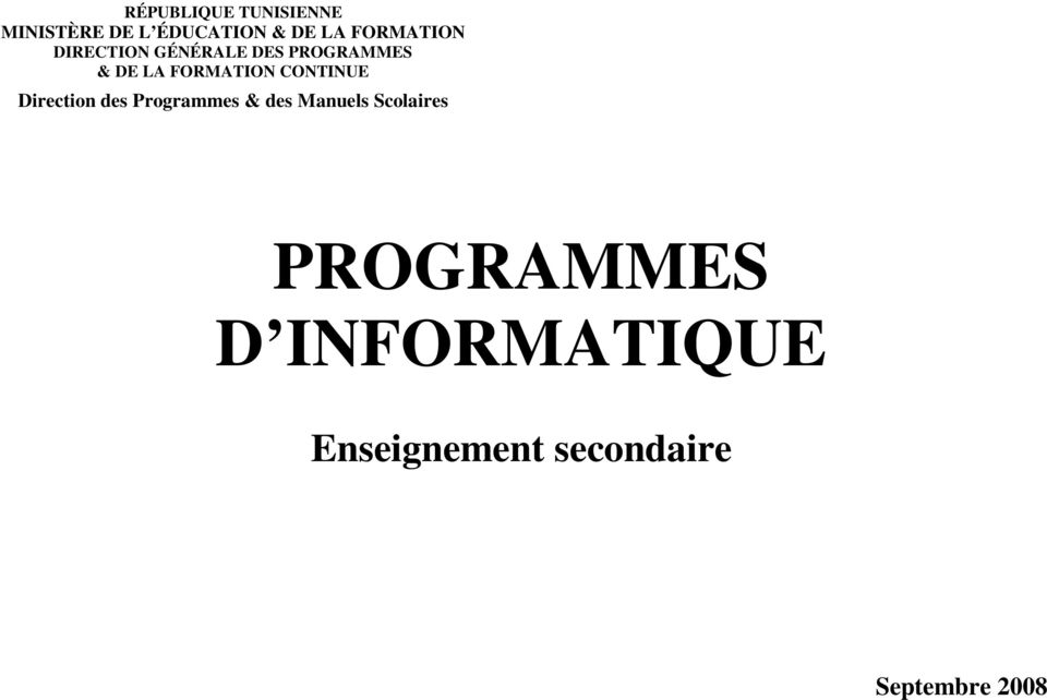 FORMATION CONTINUE Direction des Programmes & des Manuels