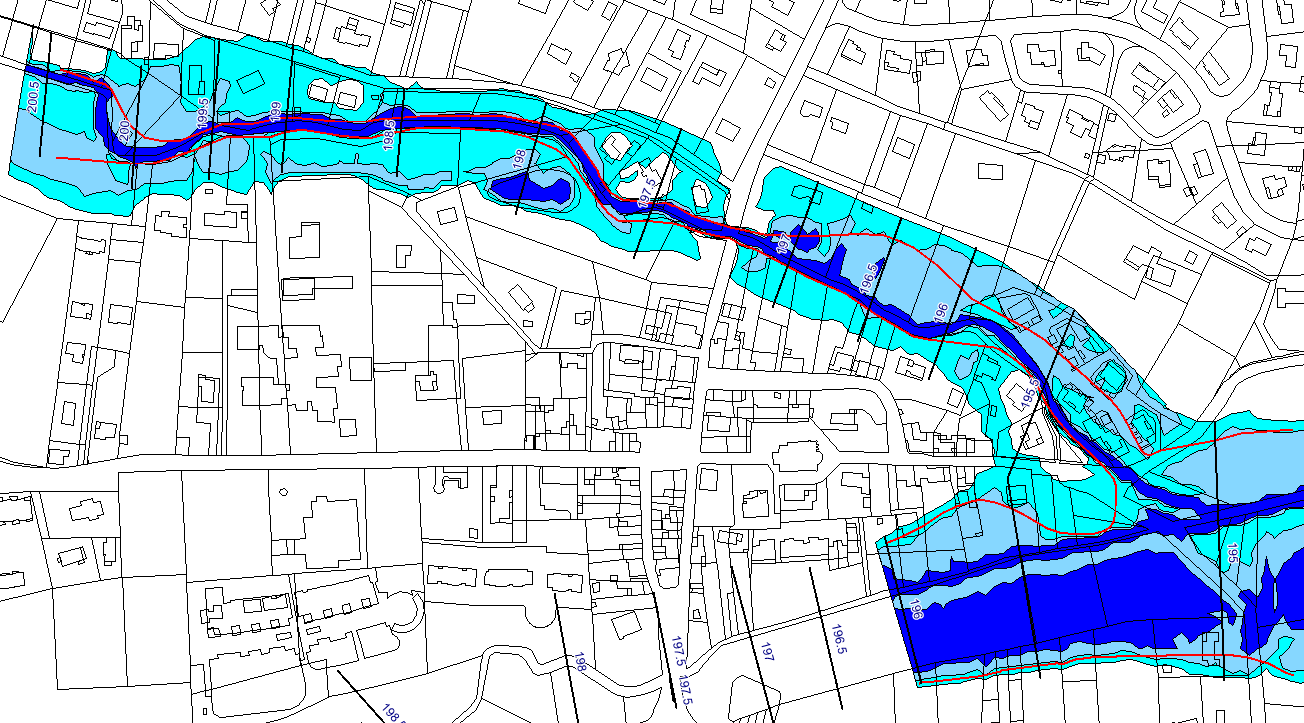 Remarques particulière : Suite aux investigations de terrain, une zone de vitesses fortes a été ajoutée dans le secteur de la rue Belle Paule (secteur aval rive gauche), correspondant à un axe