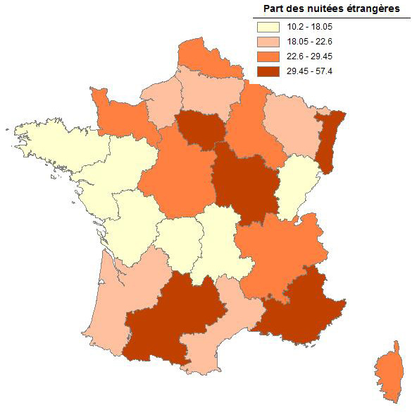 Clientèles Les Français représentent 72% des nuitées réalisées dans les hôtels et reculent de.8%. La clientèle étrangère dans son ensemble se porte bien avec + 4.8% de nuitées.