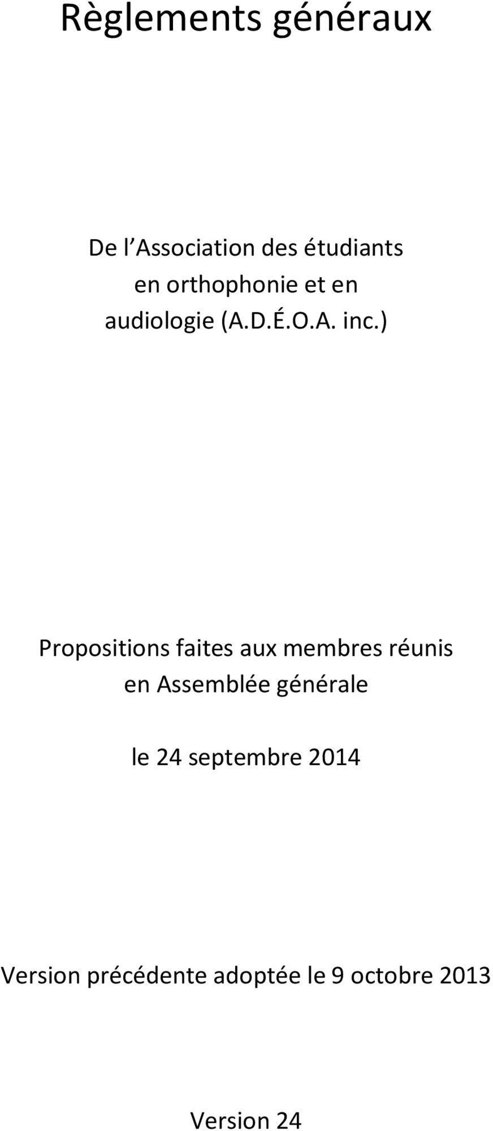 membres réunis en Assemblée générale le 24 septembre
