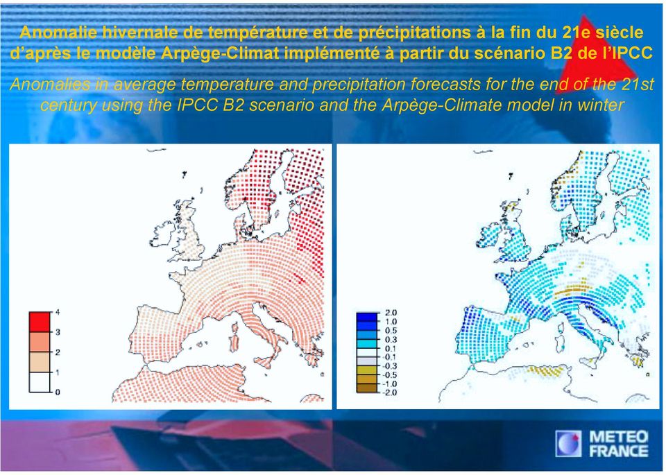 Anomalies in average temperature and precipitation forecasts for the end of