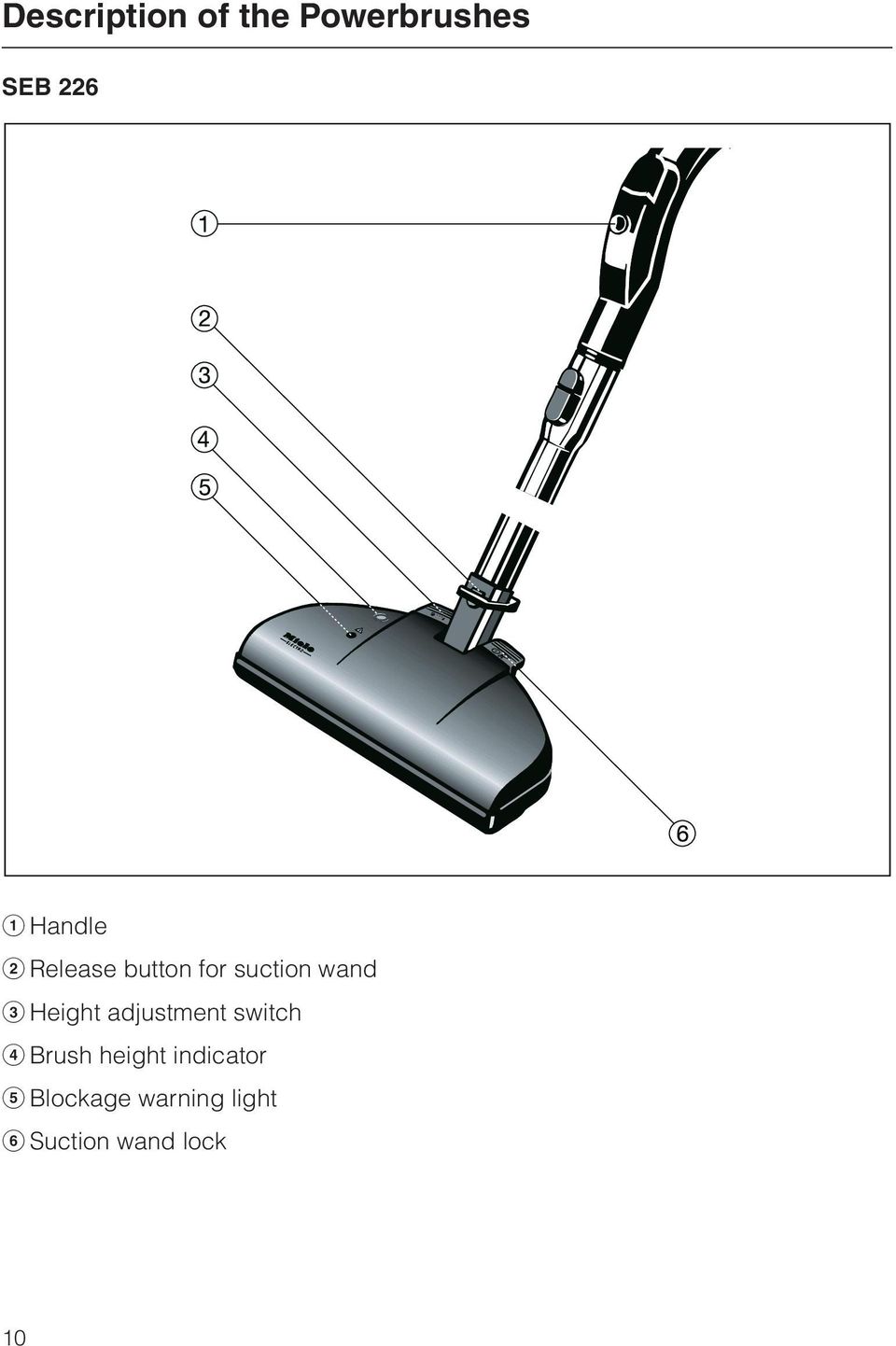 Height adjustment switch d Brush height