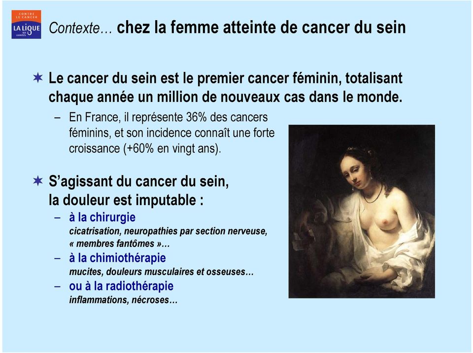 En France, il représente 36% des cancers féminins, et son incidence connaît une forte croissance (+60% en vingt ans).