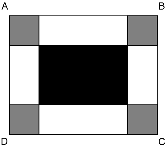 Exercice 3 : ( 5,5 points) ABCD est un rectangle tel que AB = 30 cm et BC = 24 cm. On colorie aux quatre coins du rectangle quatre carrés identiques en gris.