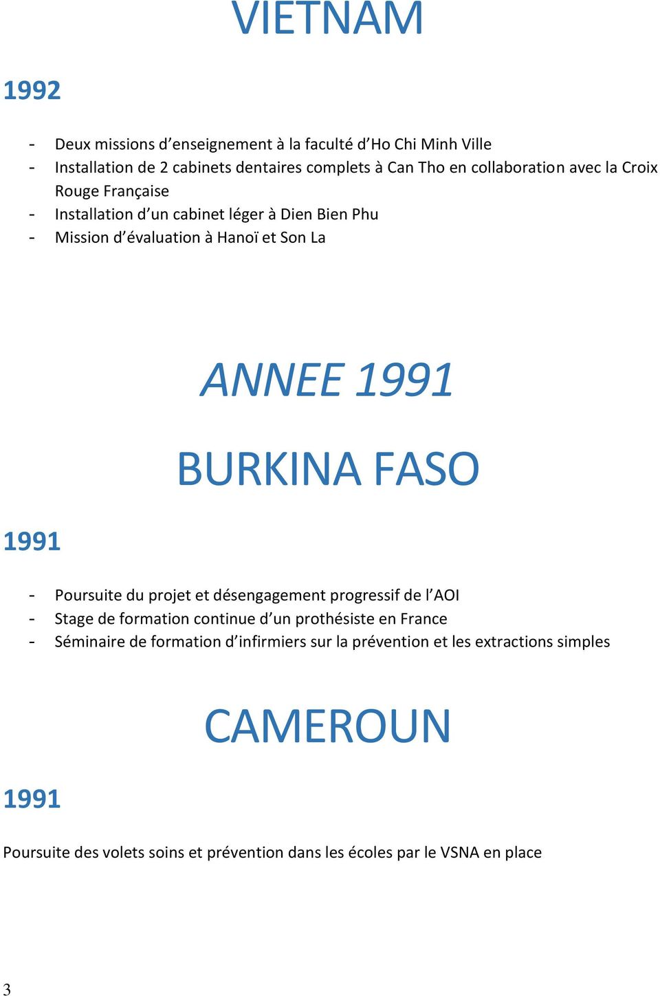 1991 - Poursuite du projet et désengagement progressif de l AOI - Stage de formation continue d un prothésiste en France - Séminaire de formation