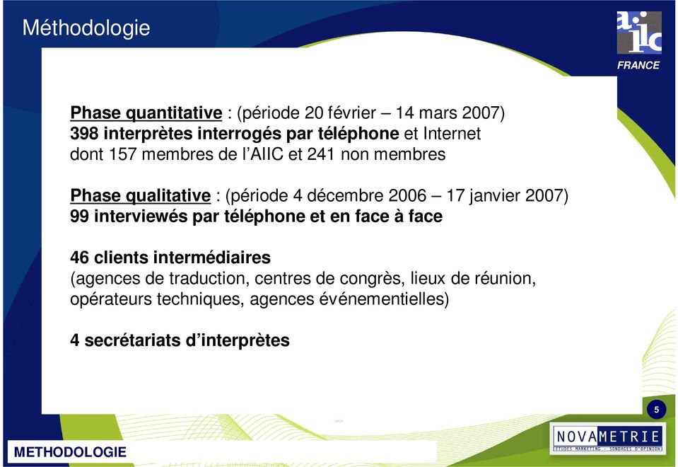 2007) 99 interviewés par téléphone et en face à face 46 clients intermédiaires (agences de traduction, centres de