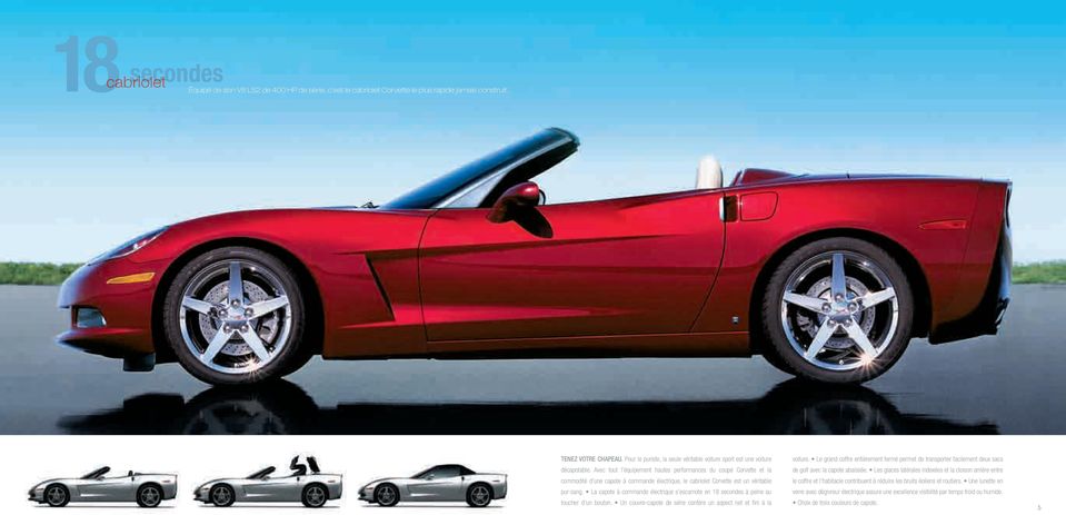 Avec tout l équipement hautes performances du coupé Corvette et la commodité d une capote à commande électrique, le cabriolet Corvette est un véritable pur-sang.