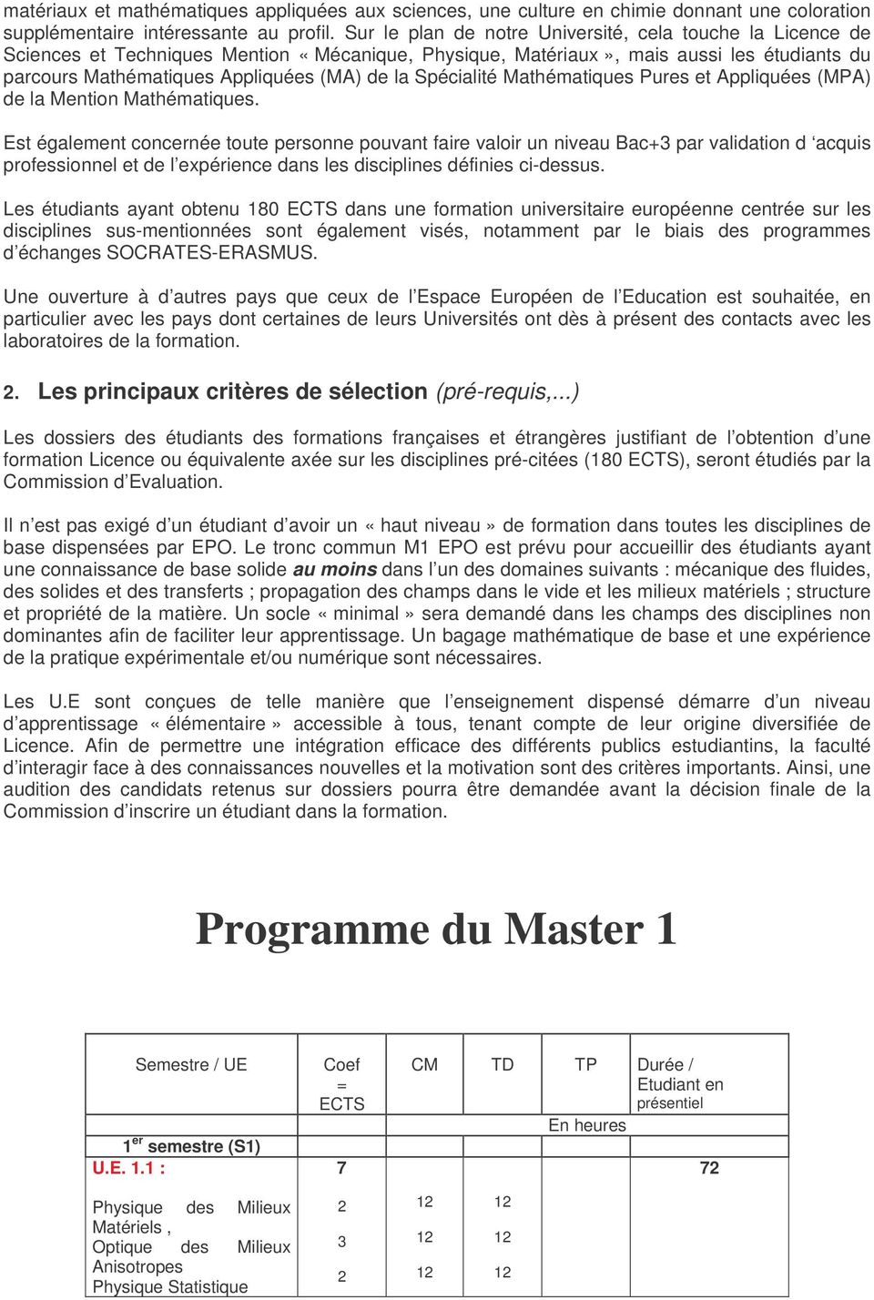 Mathématiques Pures et Appliquées (MPA) de la Mathématiques.