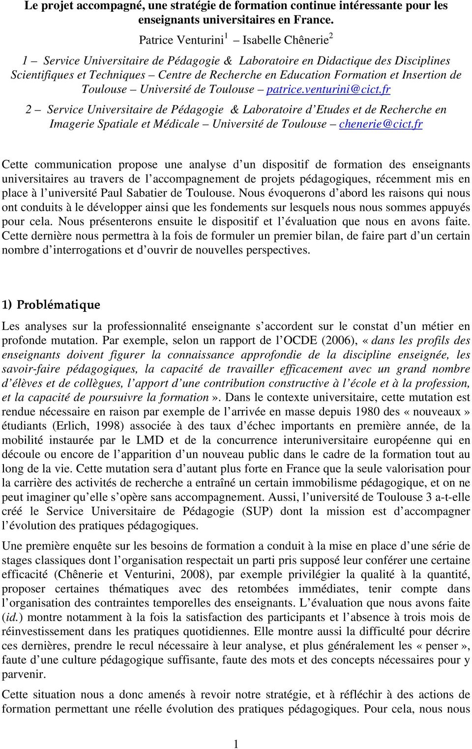 Insertion de Toulouse Université de Toulouse patrice.venturini@cict.