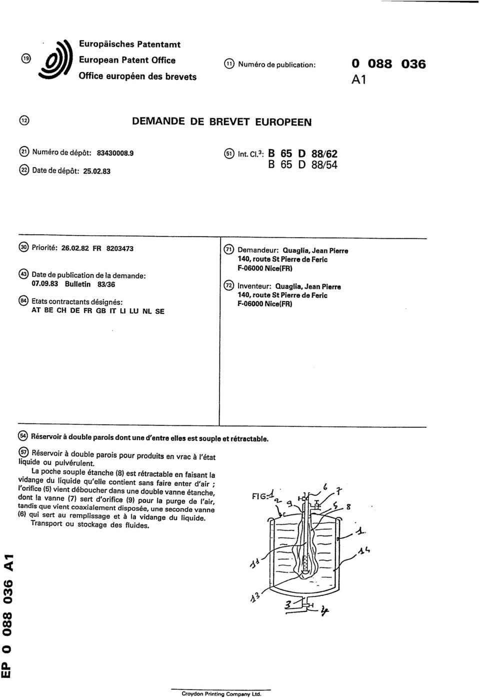 83 Bulletin 83/36 Inventeur: Quaglia, Jean Pierre.