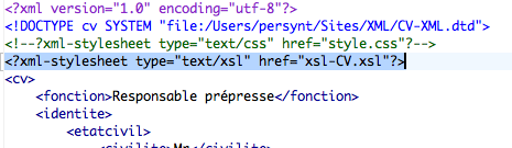 MATRAY Jérémy Oxygen Compte rendu Ce TD consiste à associer un fichier XML avec un fichier XSL Dans Oxygen, on ouvre notre CV.xml et on l enregistre en CV-xsl1.xml. On crée également un nouveau fichier xsl que l on nomme xslcv.