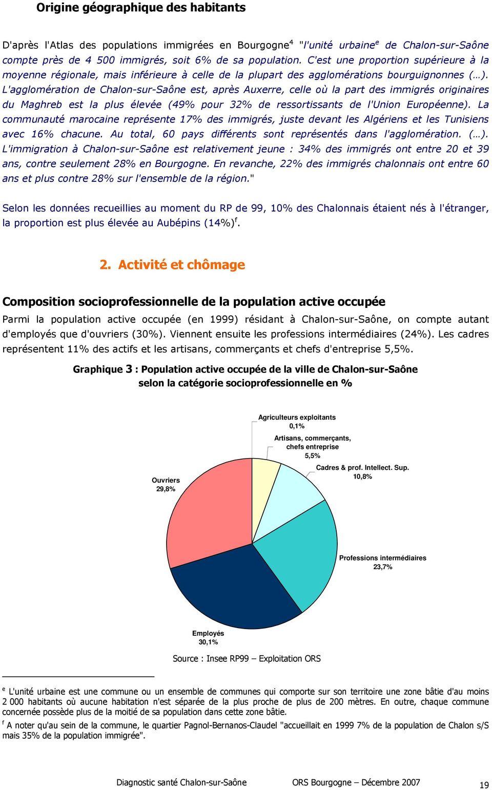 L'agglomération de Chalon-sur-Saône est, après Auxerre, celle où la part des immigrés originaires du Maghreb est la plus élevée (49% pour 32% de ressortissants de l'union Européenne).