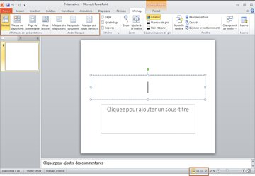 Les modes de travail et d affichage dans PowerPoint Les modes Microsoft PowerPoint 2010 qui vous permettent de modifier, d imprimer et d effectuer votre présentation sont les suivants : Mode Normal