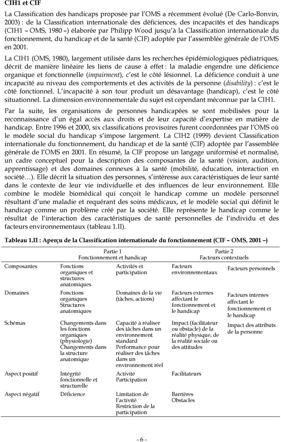 La CIH1 (OMS, 1980), largement utilisée dans les recherches épidémiologiques pédiatriques, décrit de manière linéaire les liens de cause à effet : la maladie engendre une déficience organique et