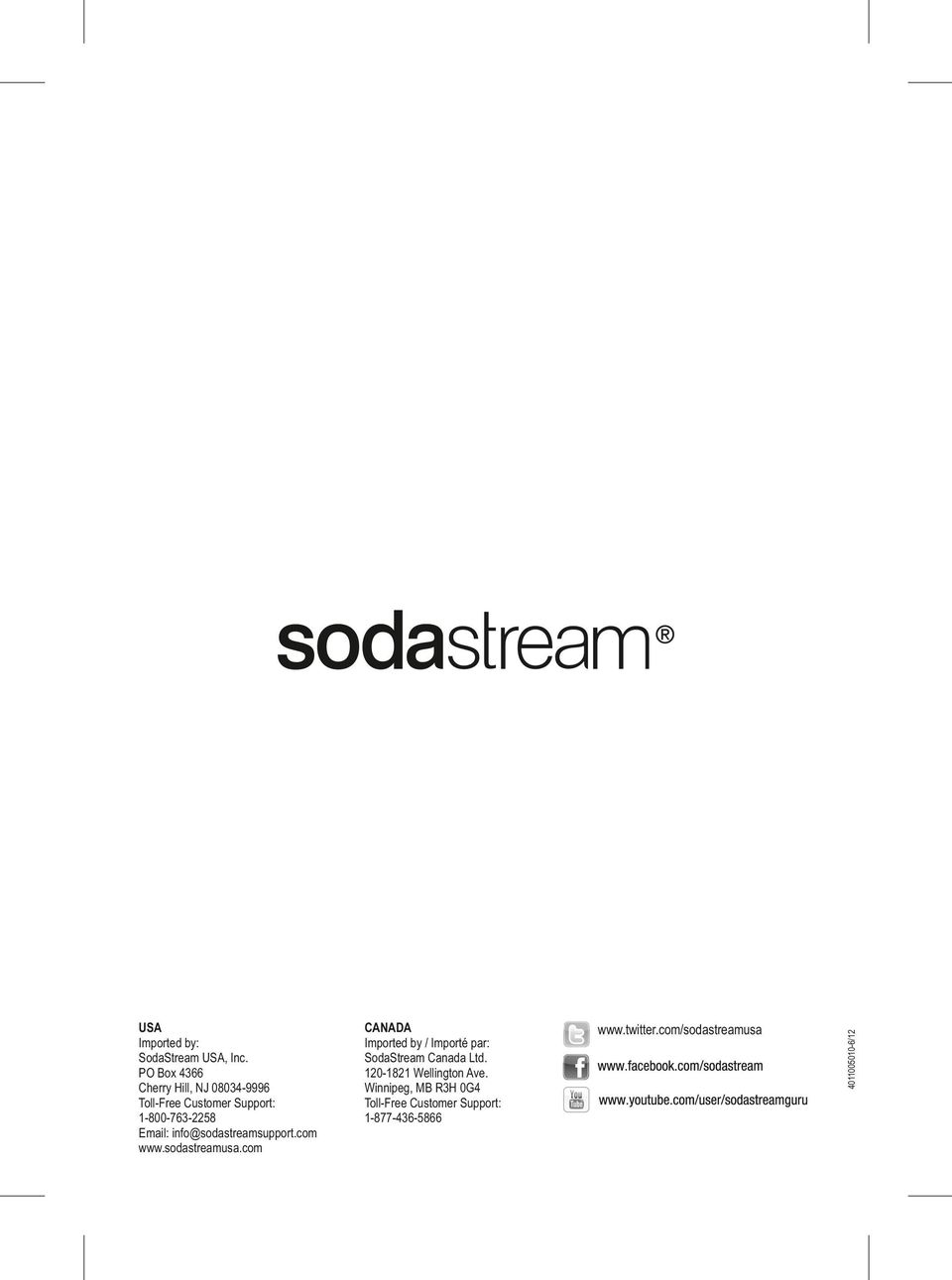 com/sodastreamusa 4011005010-6/12 USA Imported by: SodaStream USA, Inc.