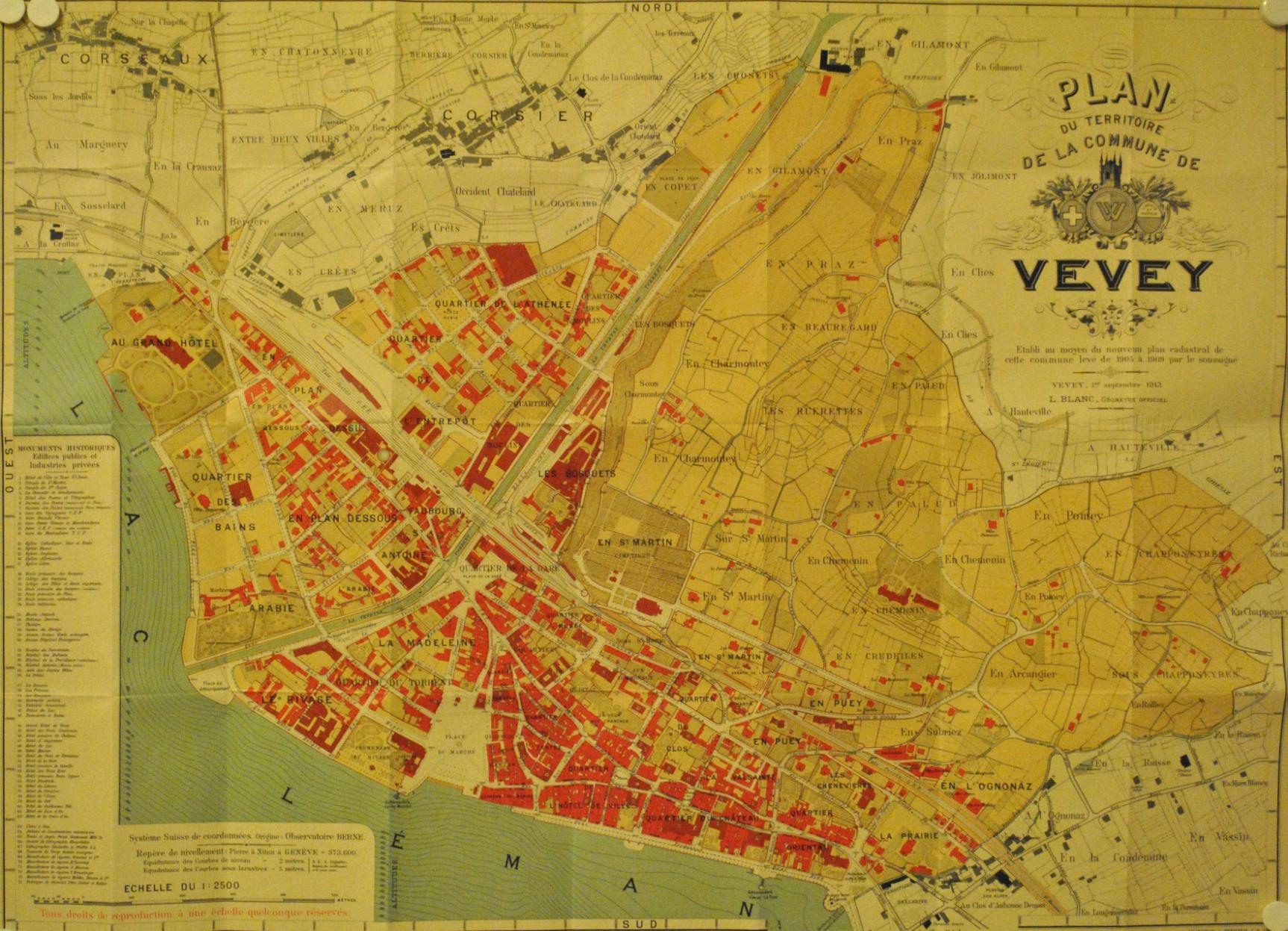 Plan de la ville de Vevey établi en 1889 par E. Glappey et E.