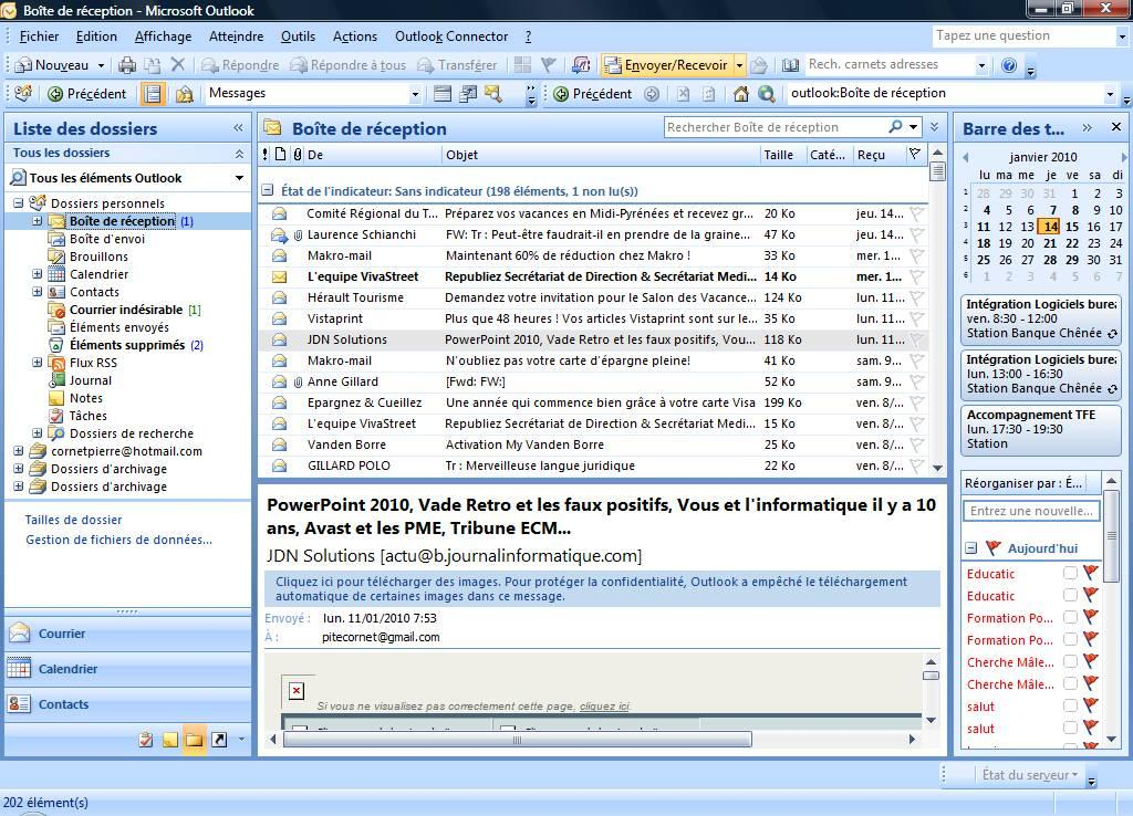 Formation Outlook 2007 3 Dans le menu "Affichage" vous pouvez faire apparaître la barre des tâches avec les rendez-vous que vous devez respecter.