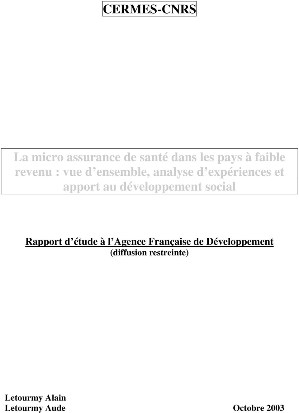 développement social Rapport d étude à l Agence Française de