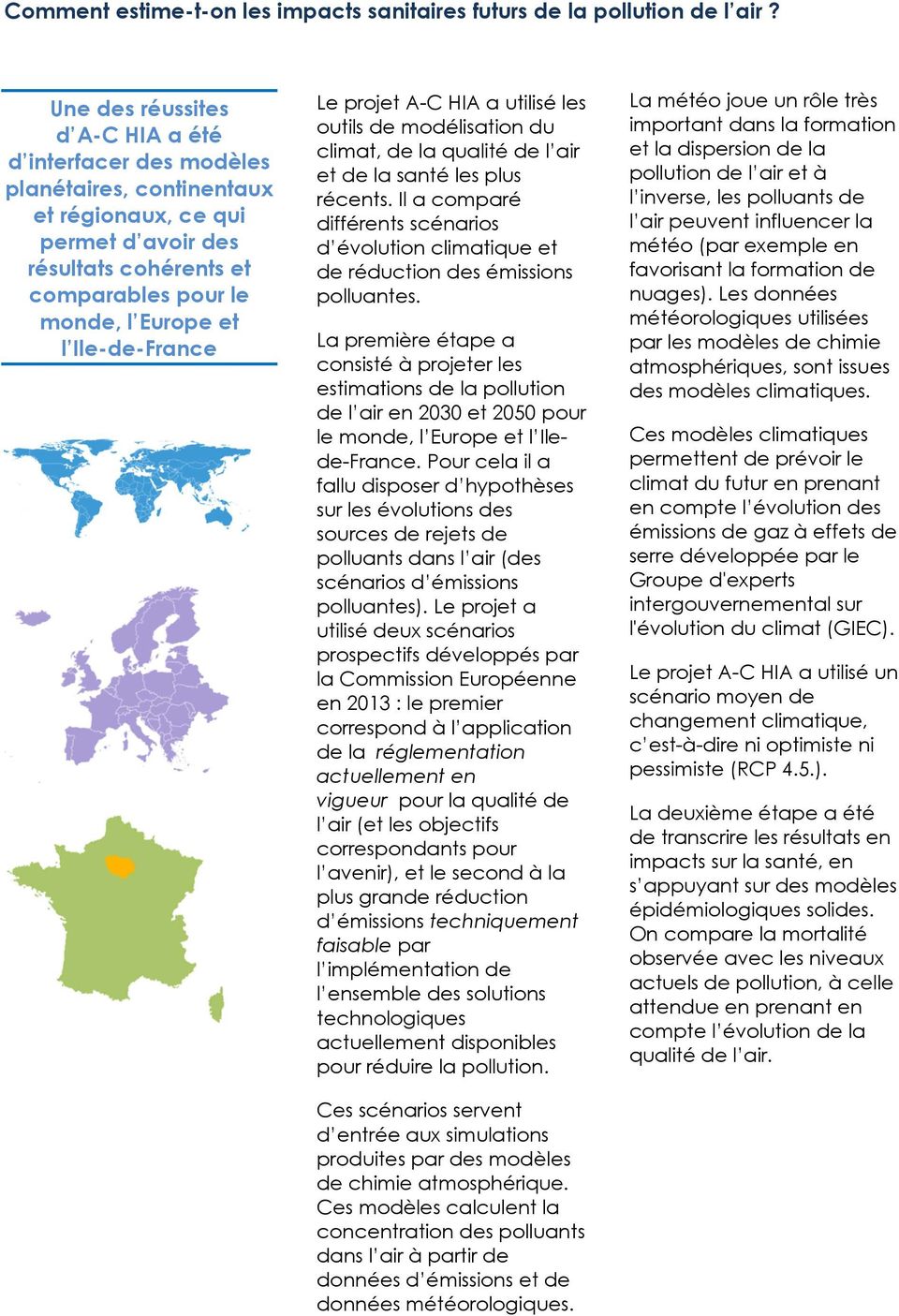 Ile-de-France Le projet A-C HIA a utilisé les outils de modélisation du climat, de la qualité de l air et de la santé les plus récents.