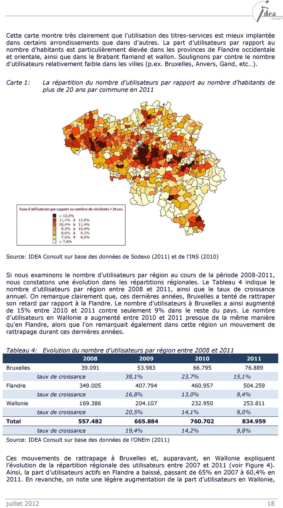 Soulignons par contre le nombre d utilisateurs relativement faible dans les villes (p.ex. Bruxelles, Anvers, Gand, etc ).