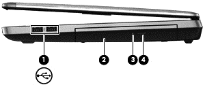 Côté droit Élément Description (1) Ports USB 2.0 (2) Permettent de connecter un périphérique USB en option.