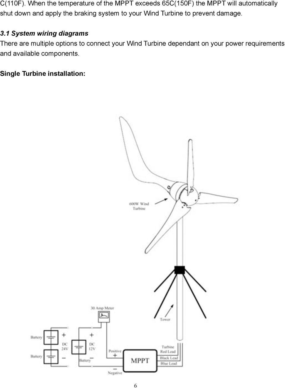 down and apply the braking system to your Wind Turbine to prevent damage. 3.