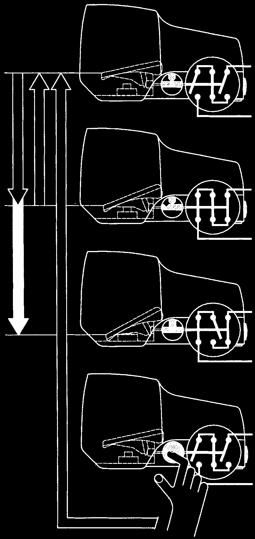Interrupteurs à 1 ou 3 pédales Instructions de commande Modèle Pédale 1 Pédale 2 Pédale 3 F1 Elément de commutation Fonction supplémentaire Equipement supplémentaire Equipement F2 Elément de