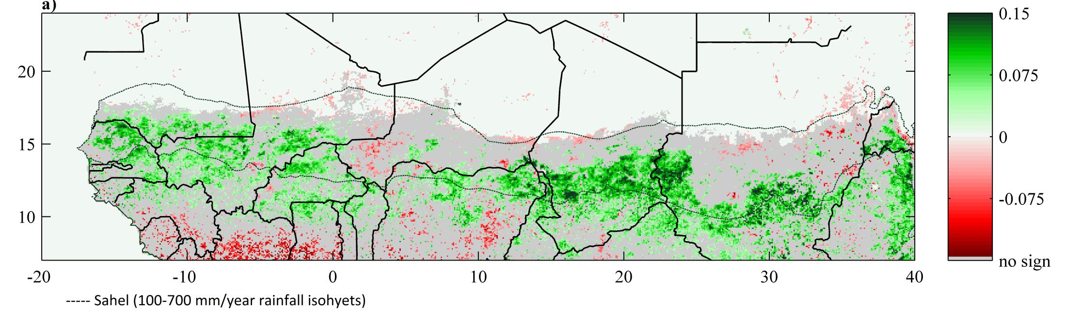 TENDANCES NDVI GIMMS-3G 1981-2011 Tendances au reverdissement observées sur la quasi-totalité du Sahel, sur l ensemble de la