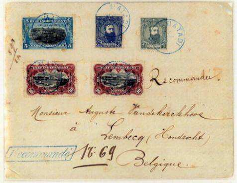 Lettre recommandée partie de Matadi le 27 août 1895 à destination de Lembecq où elle parvint le 26