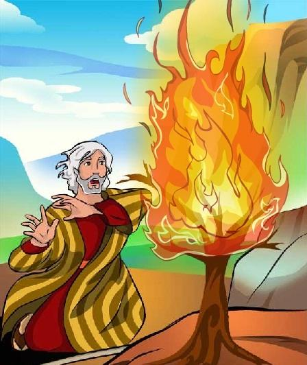 Moïse devint un berger dans la nature loin d'égypte. Un jour, pendant que Moïse s'occupait de son troupeau, il voit un buisson qui était en feu. Mais le buisson ne se consumait pas.