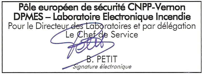 Pôle européen de sécurité CNPP - Vernon DPMES - Laboratoire Electronique Incendie Route de la Chapelle Réanville CD 64 CS22265 F 27950 SAINT MARCEL Téléphone 33 (0)2 32 53 64 49 Télécopie 33 (0)2 32
