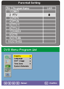 Le menu Configuration---SECTION DVB Fonctionnalités avancées 3) Tri Appuyez sur la touche <Bas> pour mettre en surbrillance l option Tri, vous pouvez sélectionner un mode de tri parmi les options