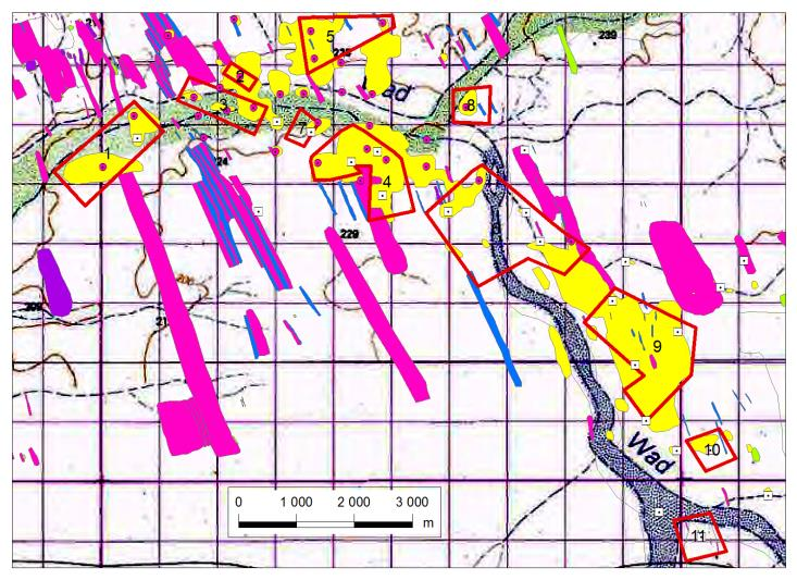 Anomalie aéroportée U/Th Les calcrêtes uranifères semblent avoir une puissance qui dépasse 1 m et sont étendues sur une superficie d environ 20 km².