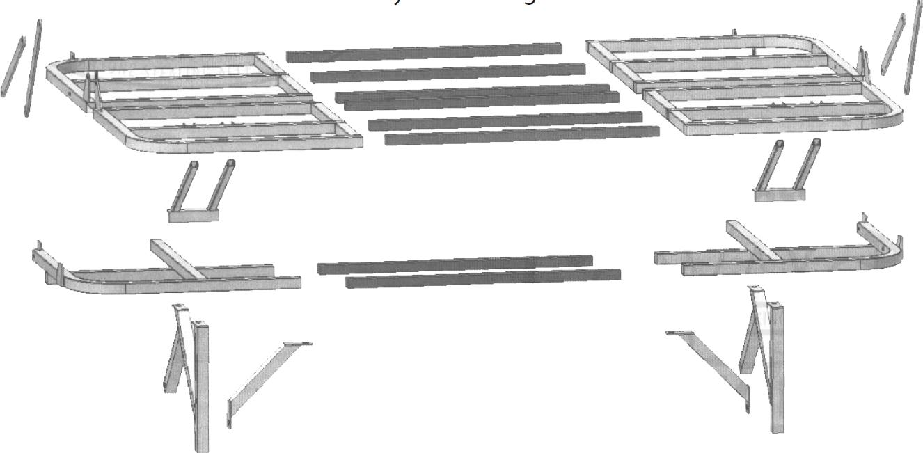 La partie centrale (en noir sur le schéma ci après) peut être laissée à sa longueur d origine si vous souhaitez un couchage toute largeur ou recoupée à la bonne longueur en
