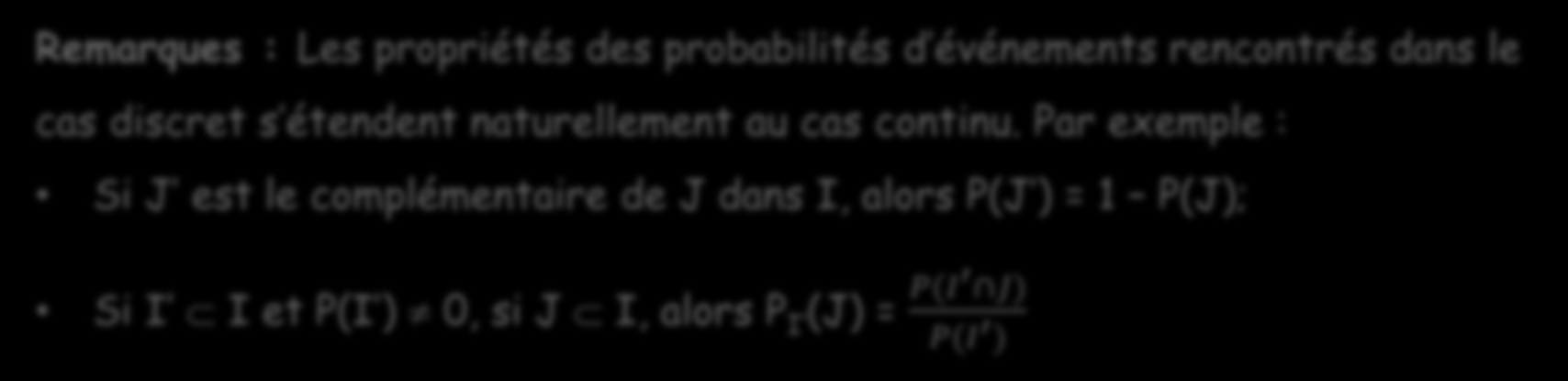 Si I = ]; + [ et si c est un réel tel que c > : c P(X > c) = P( < X < c) = - f t dt.