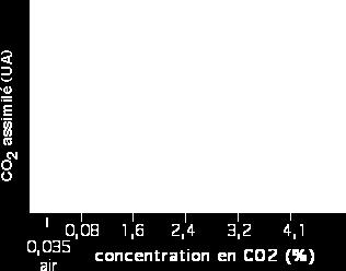 Effet de la concentration en CO 2 sur la photosynthèse d'algues (chlorelles) pour différentes valeurs d'éclairement (comprises entre 280 et 700 µmoles.m -2.s -1 ).