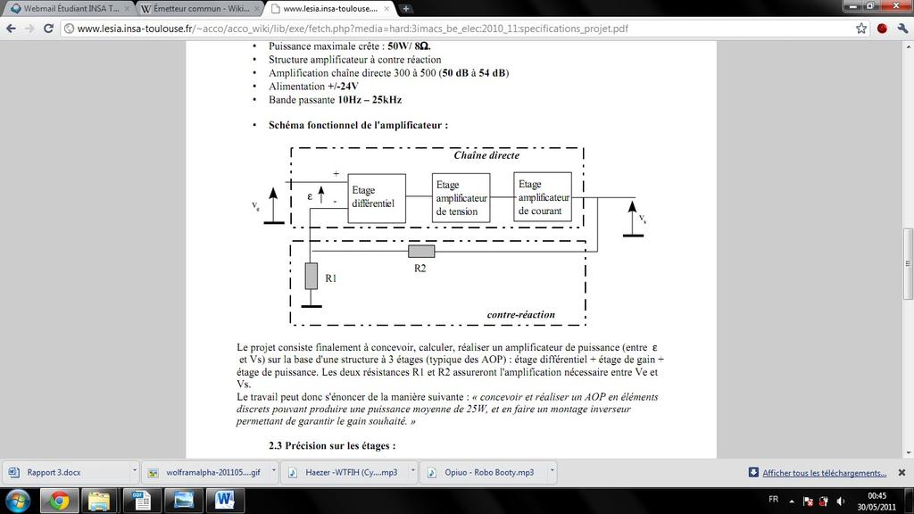 I. Schéma global et spécifications I.1. Schéma fonctionnel Illustration 1: Schéma fonctionnel de l'amplificateur I.2.