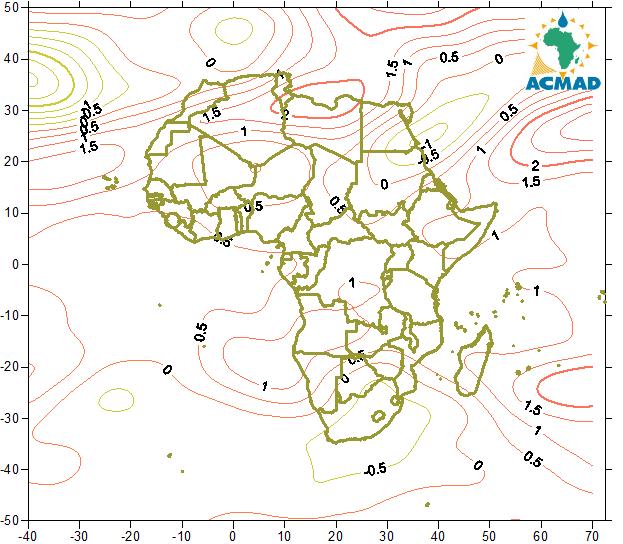Des vents supérieurs à 3 m/s venant de l Océan Indien ont été observés à l ouest de la RDC, sur le Congo et l est du Gabon. 1.