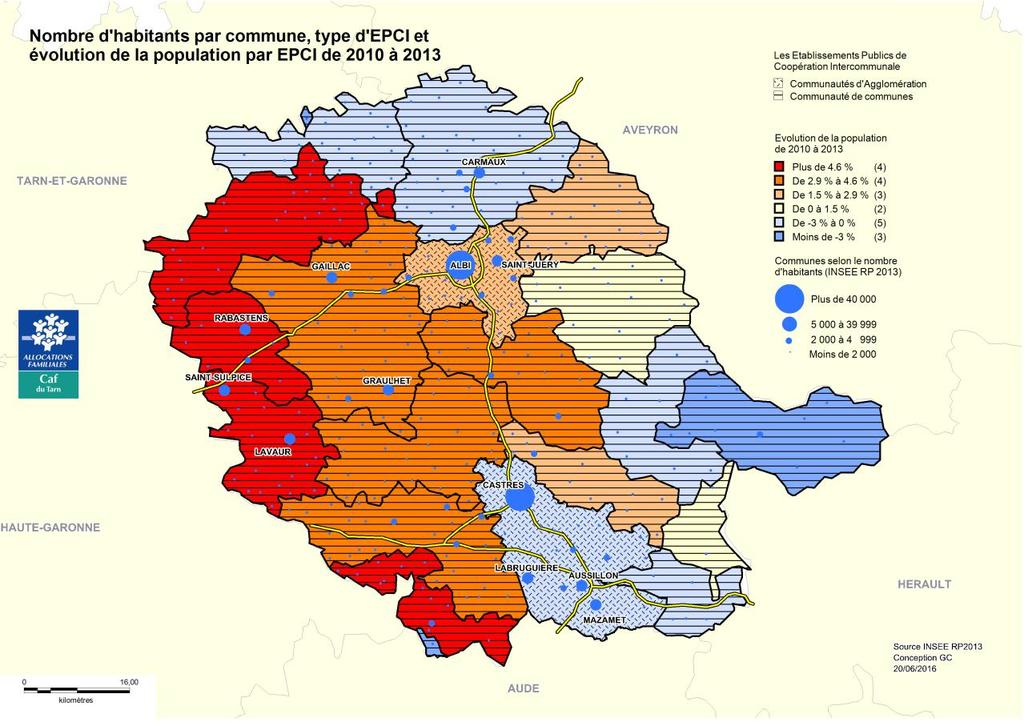 5.2 - La géographie et la caractérisation du territoire en 2015 Répartition de la population Le département du Tarn comporte 323 communes.