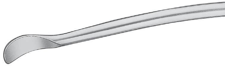 largeur 9 mm, longueur utile 15 cm 58210 LGA Rugine, courbée, pour relever et inciser le périoste au niveau du bord de l orbite, extrémité distale de la
