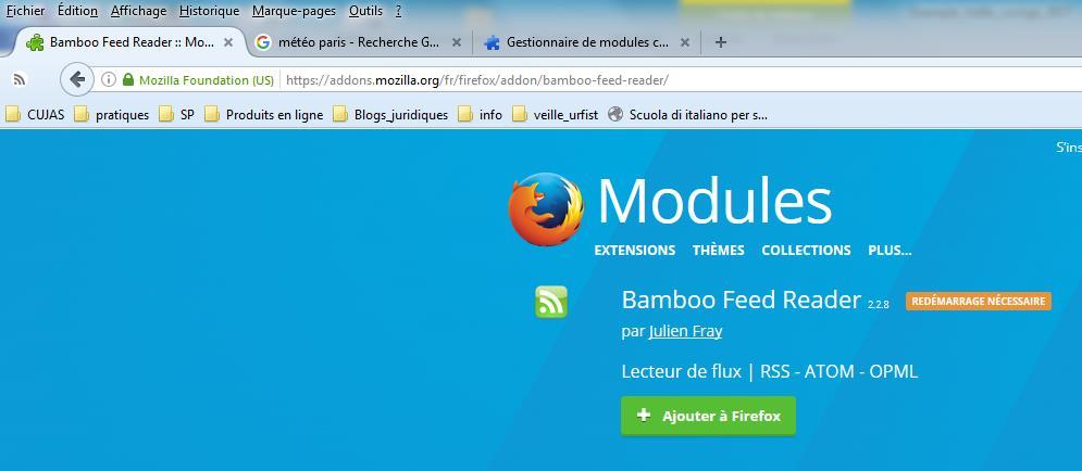 3) Après le redémarrage de Firefox, Bamboo Feed
